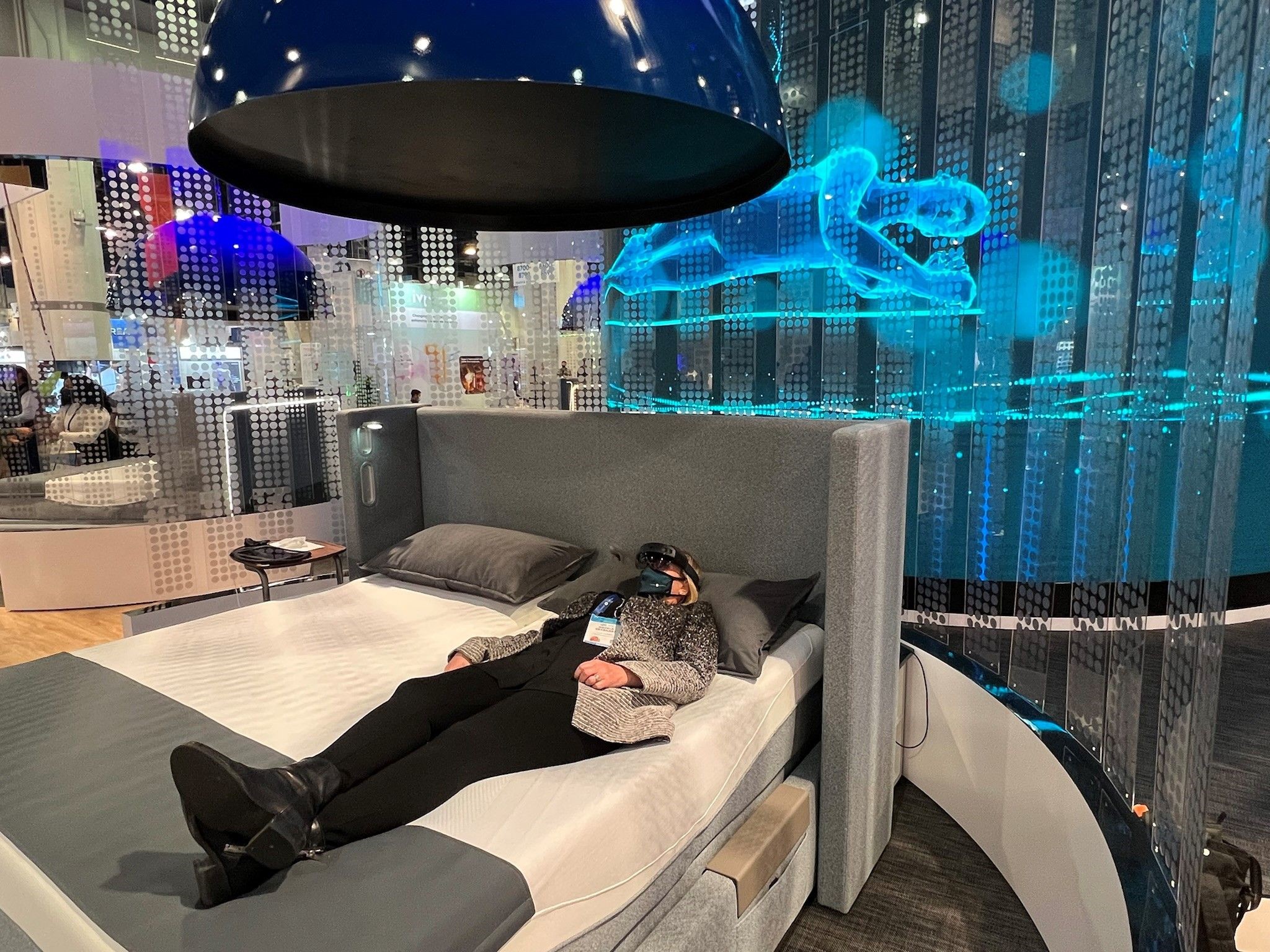 Sleep Number trade show exhibit at CES 2022 with virtual reality interactive product demo