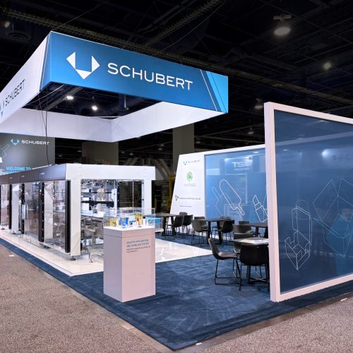 Schubert North America trade show exhibit Pack Expo 2025 entrance kiosk