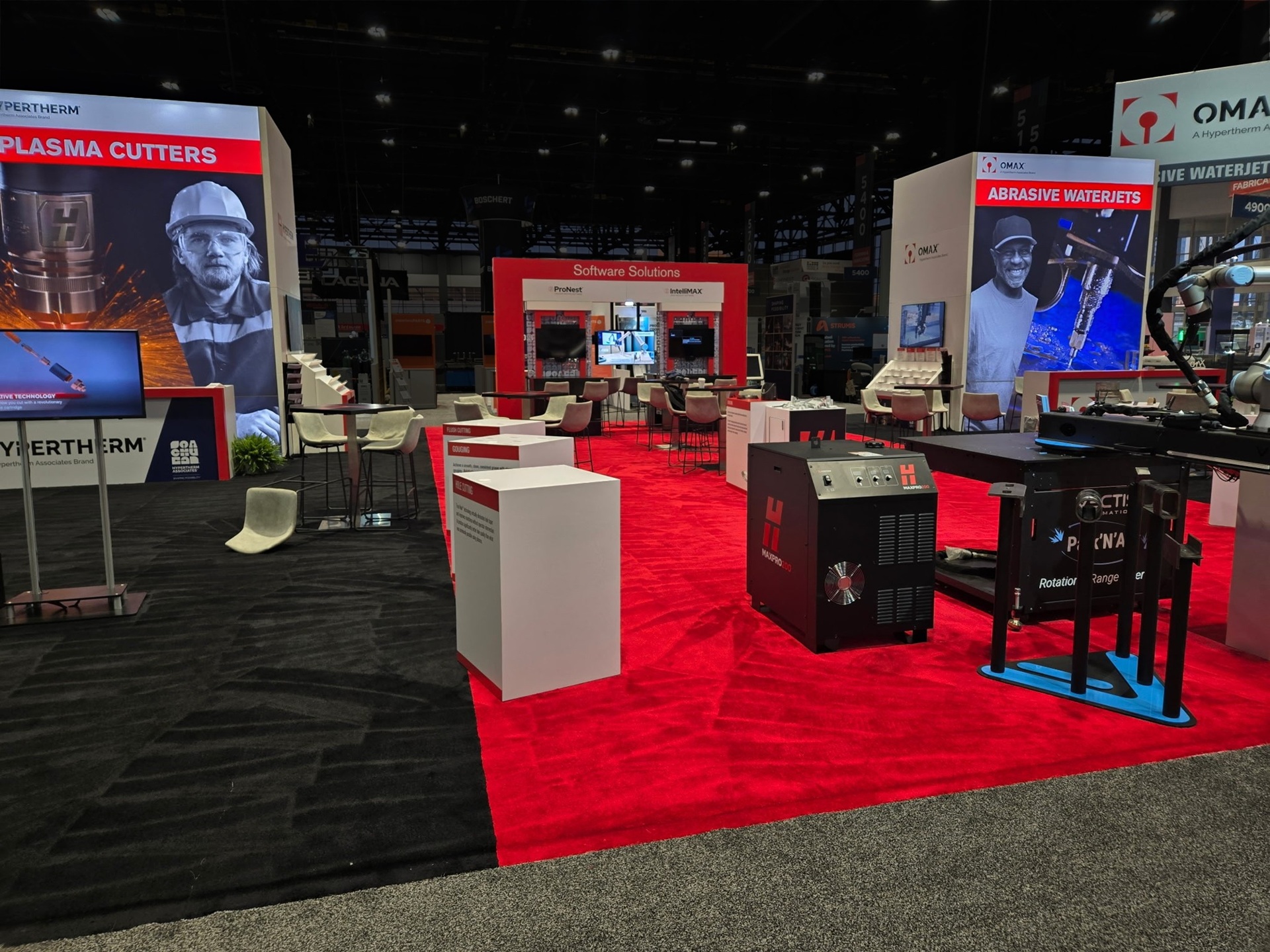 Hypertherm and Omax at FABTECH 2025 in McCormick Place in Chicago - center of exhibit